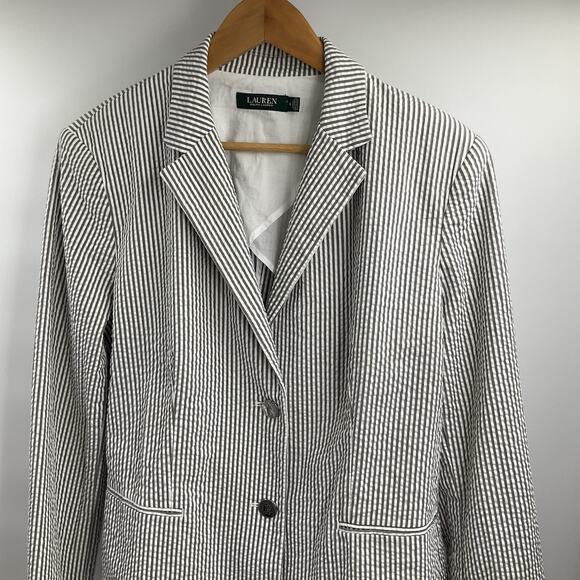 Ralph Lauren Striped Cotton Blazer Jacket Seersucker XL Size 16 Stretch - Picture 3 of 12